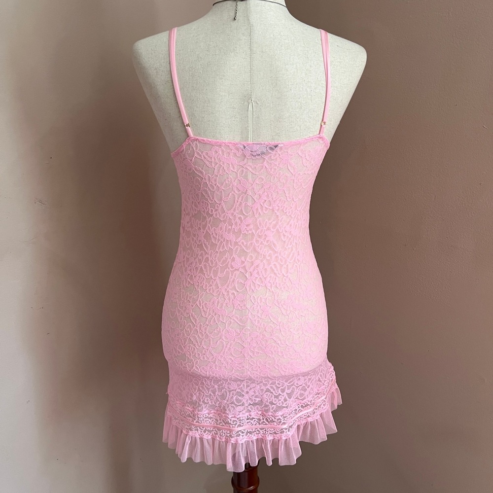 Victoria's Secret Pink Lace Babydoll y2k Coquette Lingerie Slip Dress Dollcore M - Picture 6 of 14